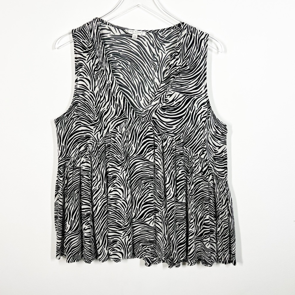 Final Touch Women's Size Small Black Cream Zebra Animal Print Pattern Tank Top